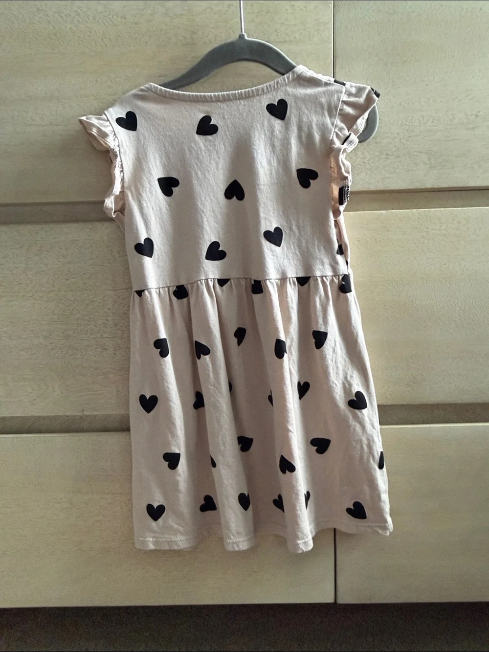 H&M Dress with Black Heart Print and Ruffle Sleeves